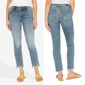 KUT FROM THE KLOTH KFTK Reese Ankle Straight Leg Jeans Medium Wash Raw Hem Crop